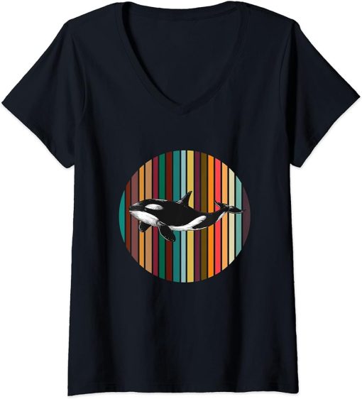 Womens Retro Orca V-Neck T-Shirt