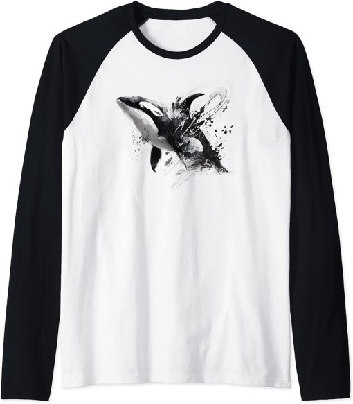 Orca Lover Whale Jumping Raglan Baseball Tee