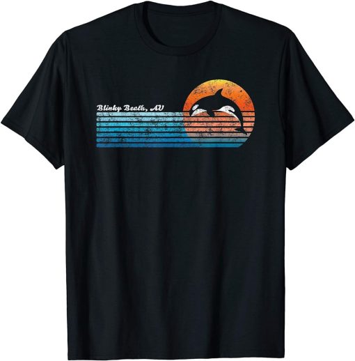 Vintage Blinky Beach, Australia Retro 80s Orca Sunset T-Shirt