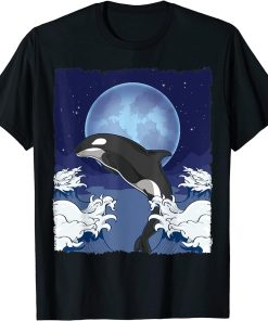 Waves Orca Lover Full Moon Ocean Animal Killer Whale T-Shirt