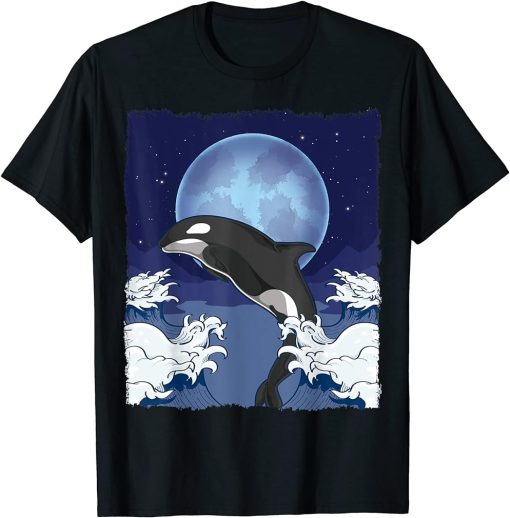 Waves Orca Lover Full Moon Ocean Animal Killer Whale T-Shirt