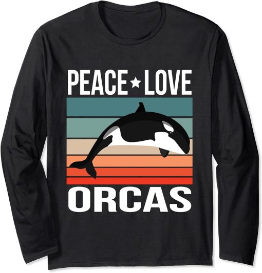 Peace Love Orcas Quote Retro Killer Whale Vintage Long Sleeve T-Shirt