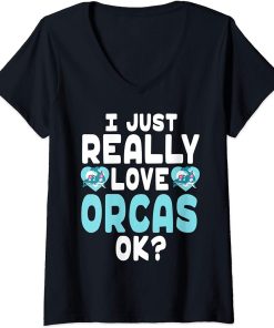 Womens Kawaii Orca for Orca Lovers - Cute I Love Orcas OK V-Neck T-Shirt